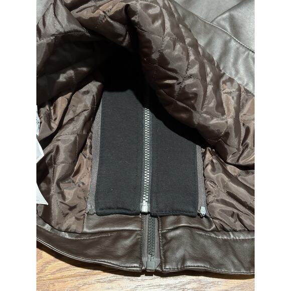 Calvin Klein Men's Dark Brown Faux Leather Jacket w/ Removable Hood, Size Large - Picture 7 of 8